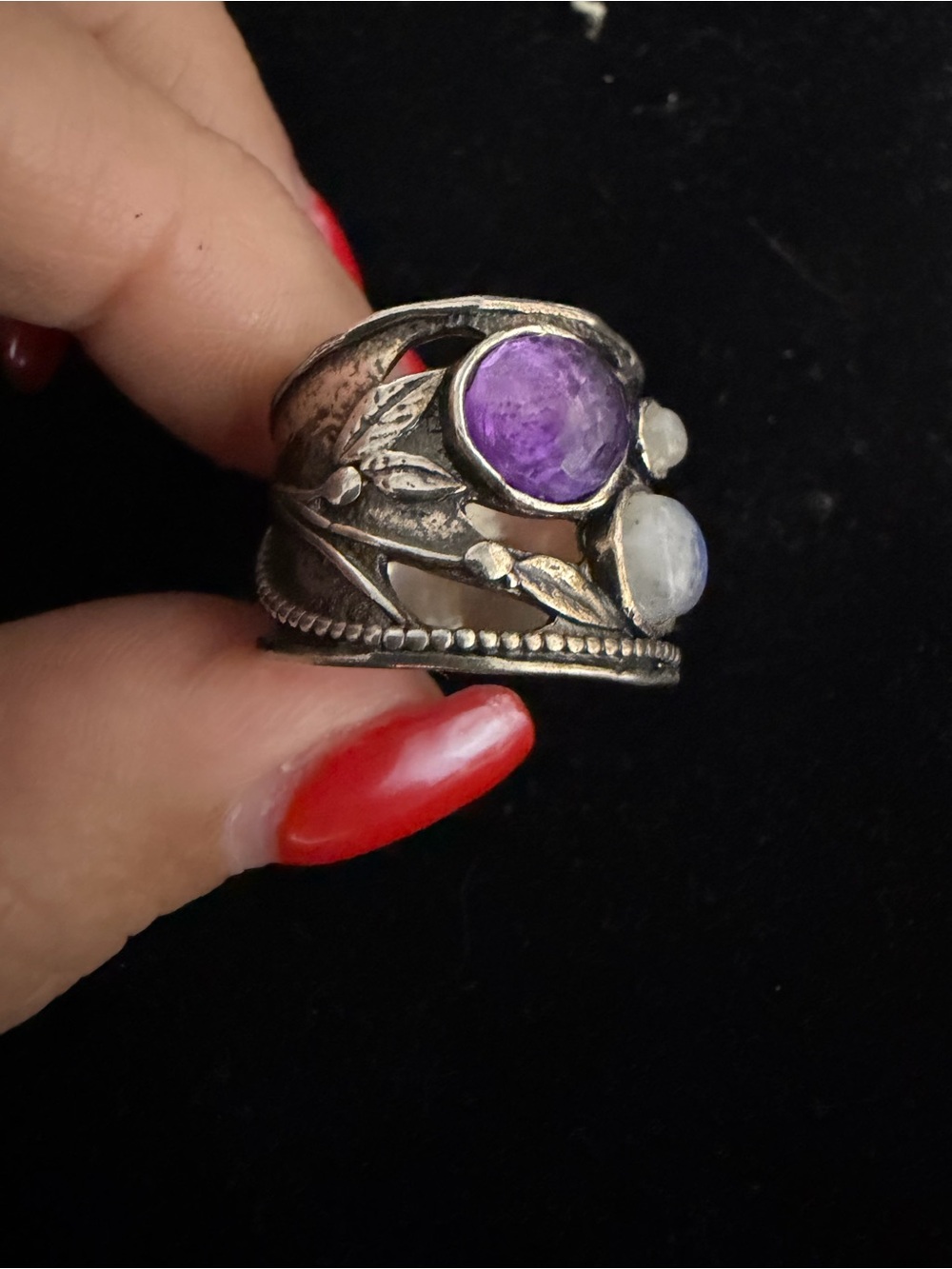 SILPADA Sterling silver Amethyst & Moonstone Leaf Band Ring -